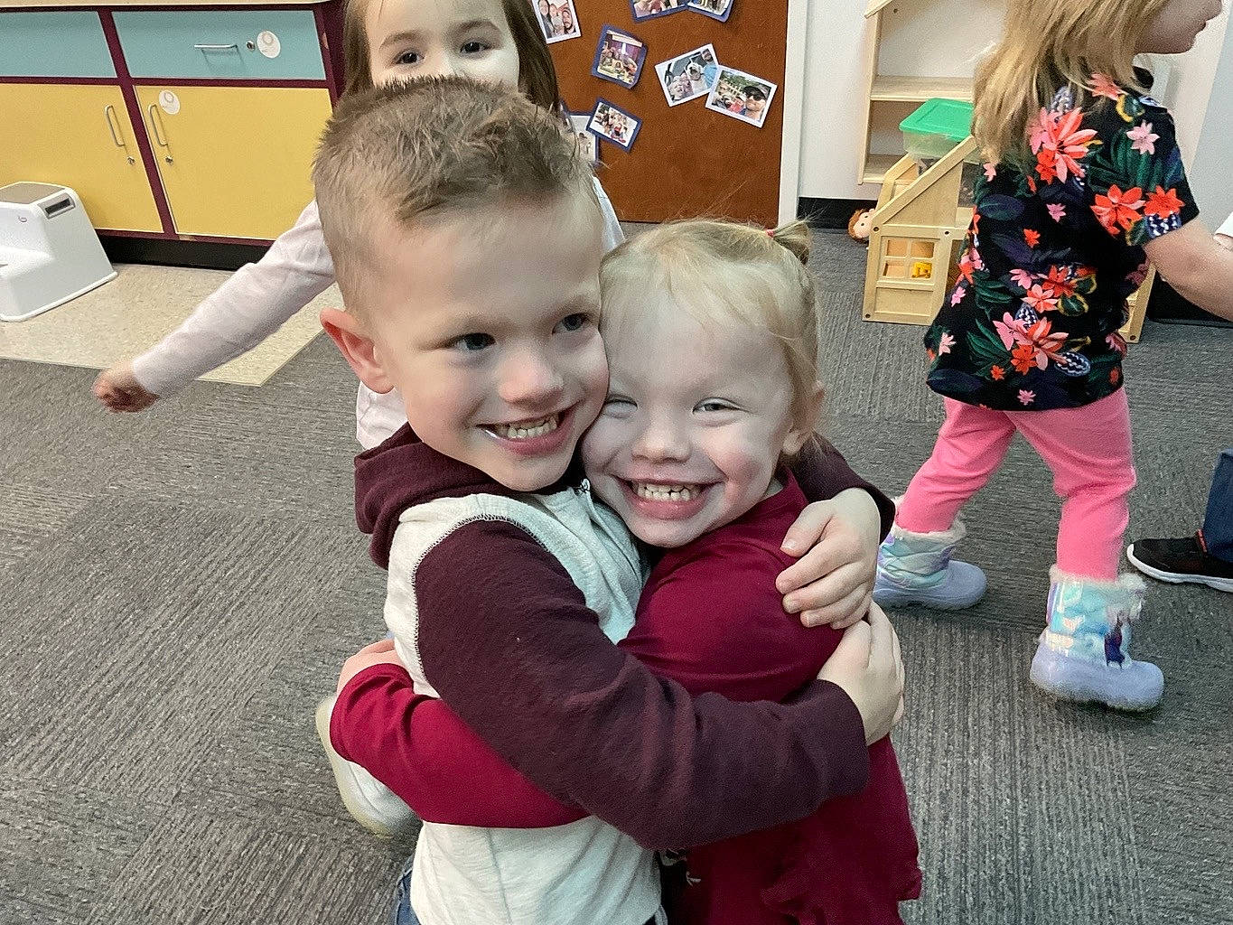 Ryker joined the competition — help win amazing prizes! baby, child, event, flooring, fun, gesture, hair, happy, interaction, joy, laugh, leisure, person, play, recreation, room, sibling, sitting, smile, t_shirt