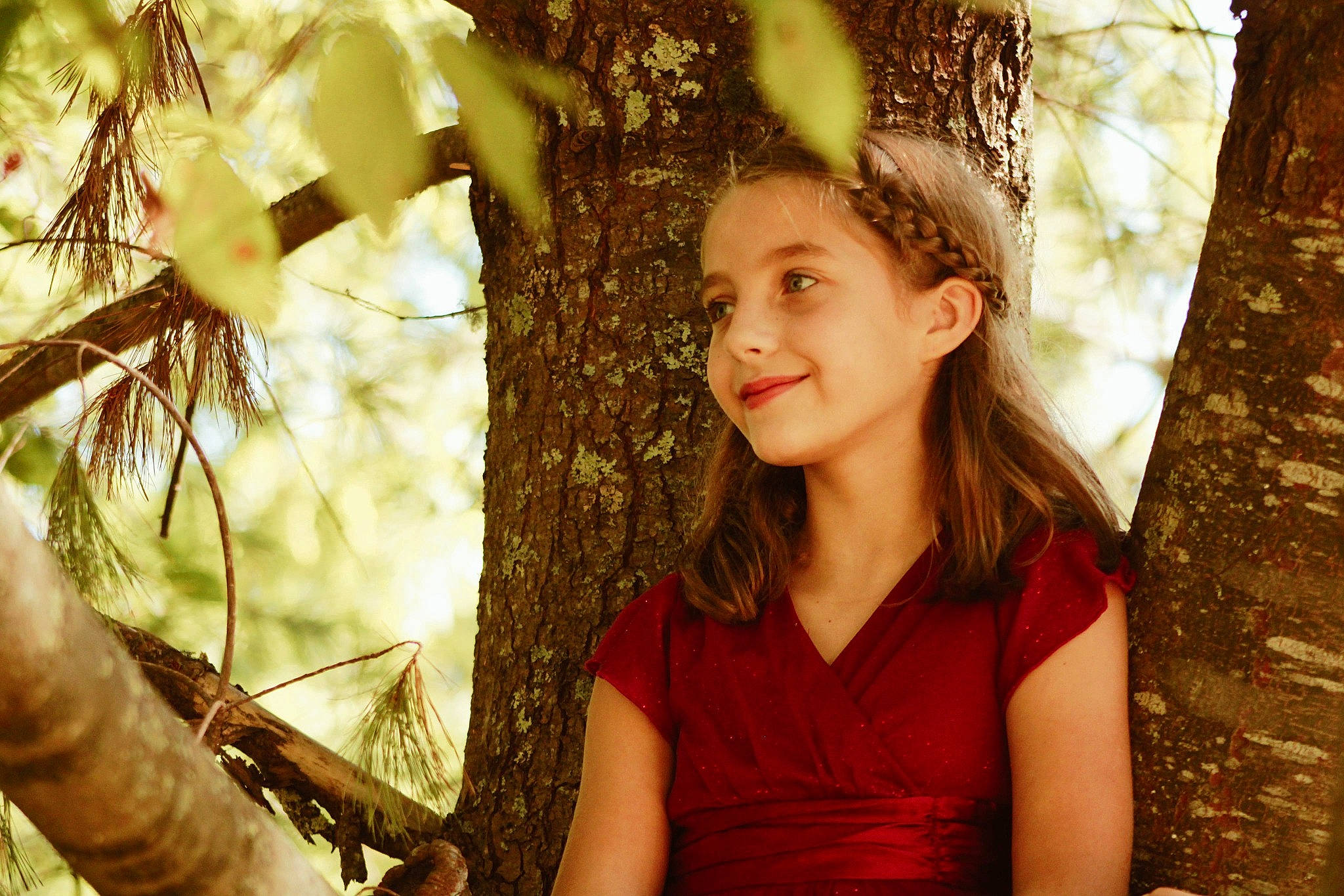 Trinity joined the competition — help win amazing prizes! branch, dress, eye, facial_expression, fawn, flash_photography, grass, hair, hairstyle, happy, human, joy, lip, long_hair, people_in_nature, person, smile, summer, sunlight, trunk