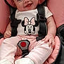 Madison is registered to the contest to win money with this photo: baby, child, smiling, pink, headband, car_seat, safety_harness, minnie_mouse, clothing, shoes, cute, infant, happy, person, seat, strap, white_shoes, pink_pants, closeup, indoors