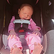 Alaia joined the competition — help win amazing prizes! newborn, baby, car_seat, sleeping, pink_pajamas, pacifier, infant, child, safety_harness, footwear_absent, indoors, soft_light, peaceful, evenflo, shyft_dualride, cute, small_hands, small_feet, resting, portrait