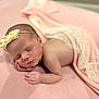 baby, blanket, closeup, cute, face, flower, hand, headband, indoors, infant, newborn, peaceful, pink_blanket, portrait, resting, skin, sleep, sleeping, soft, toddler
