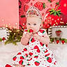 Lakelin joined the competition — help win amazing prizes! baby, child, strawberry, dress, tiara, crown, fruit, eating, blue_eyes, fairy_lights, pink_background, decorations, cute, sitting, indoor, portrait, food, holiday, celebration, happy