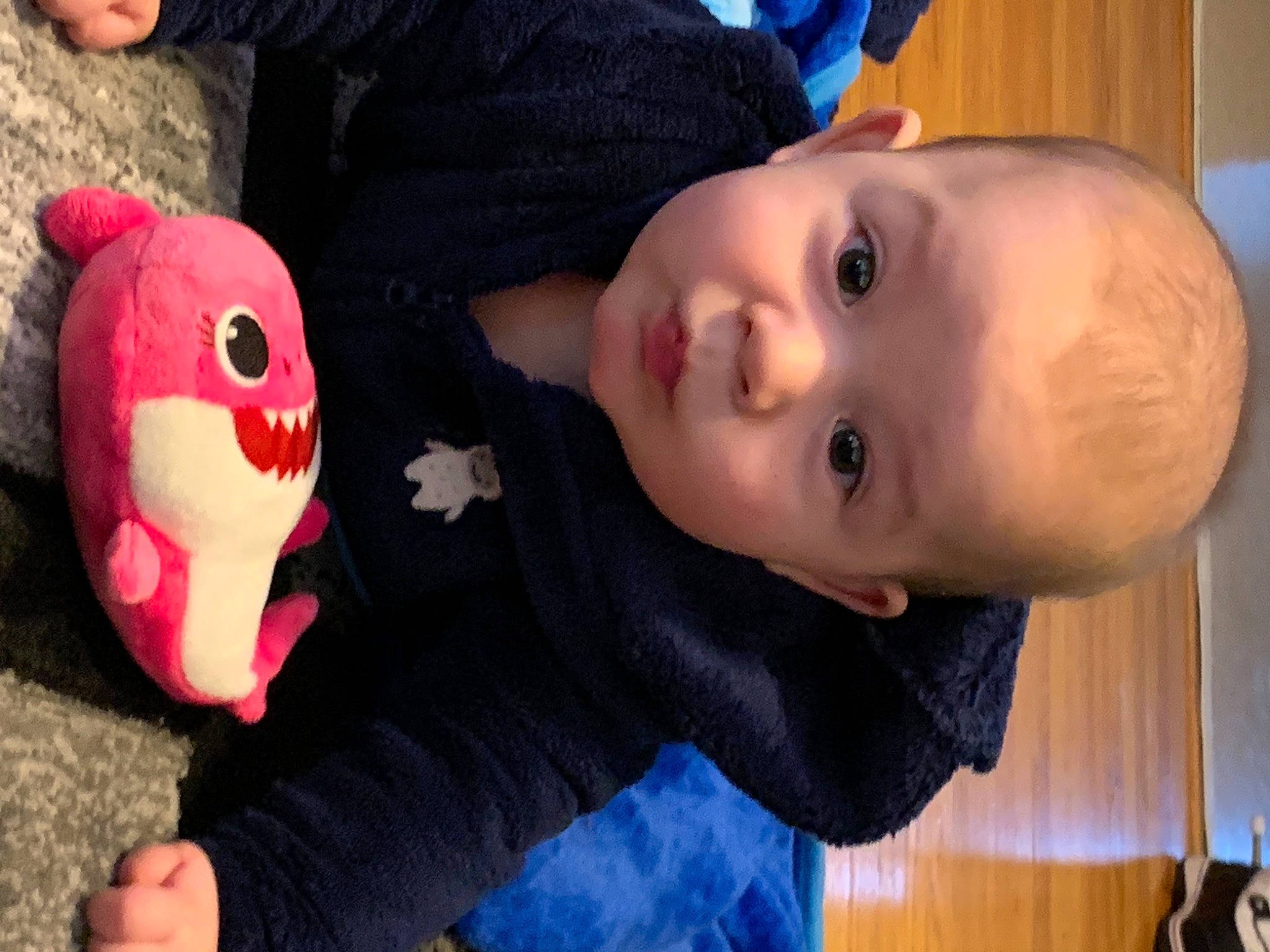 Deklan joined the competition — help win amazing prizes! baby, baby_toddler_clothing, blue, cheek, child, fun, fur, hand, happy, headgear, lip, mouth, nose, person, plush, product, skin, stuffed_toy, toddler, toy