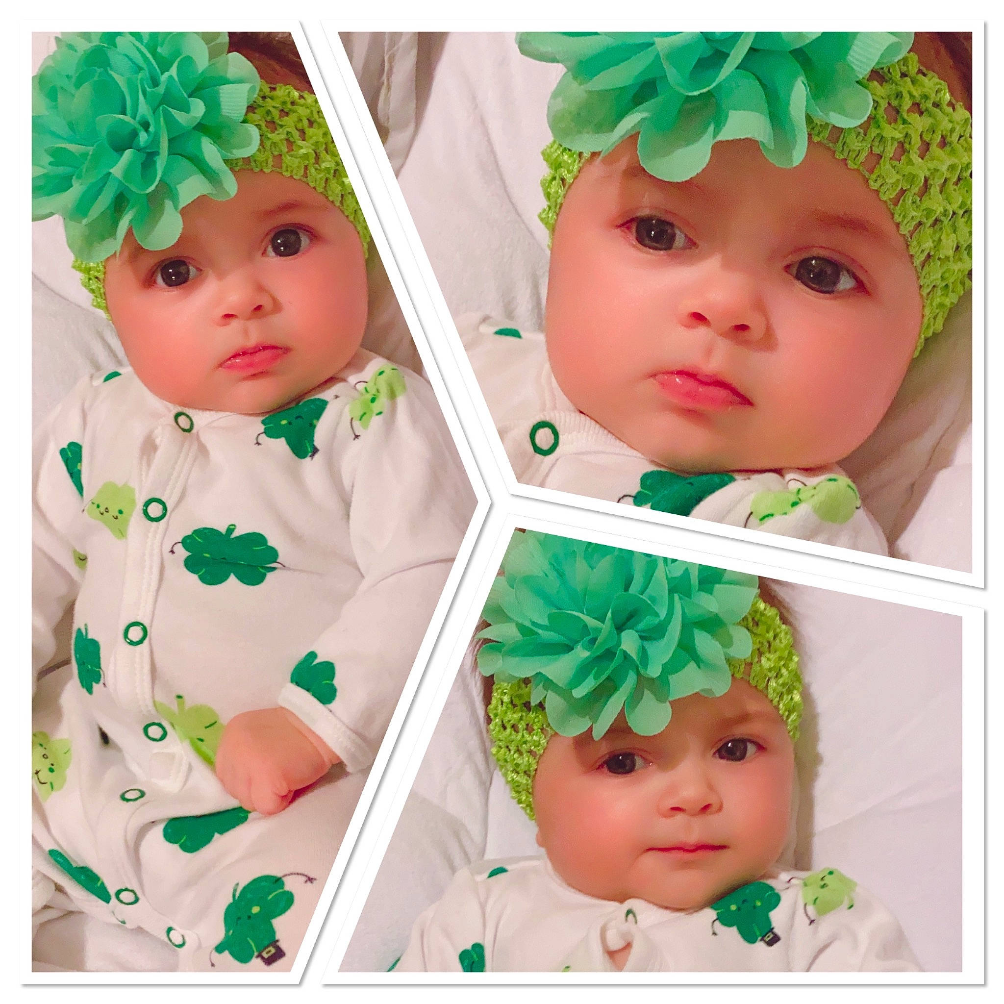 Ava Camila is registered to the contest to win money with this photo: baby, cheek, chin, eye, eyebrow, eyelash, face, facial_expression, forehead, green, hairstyle, head, headwear, human, iris, nose, organ, person, plant, product