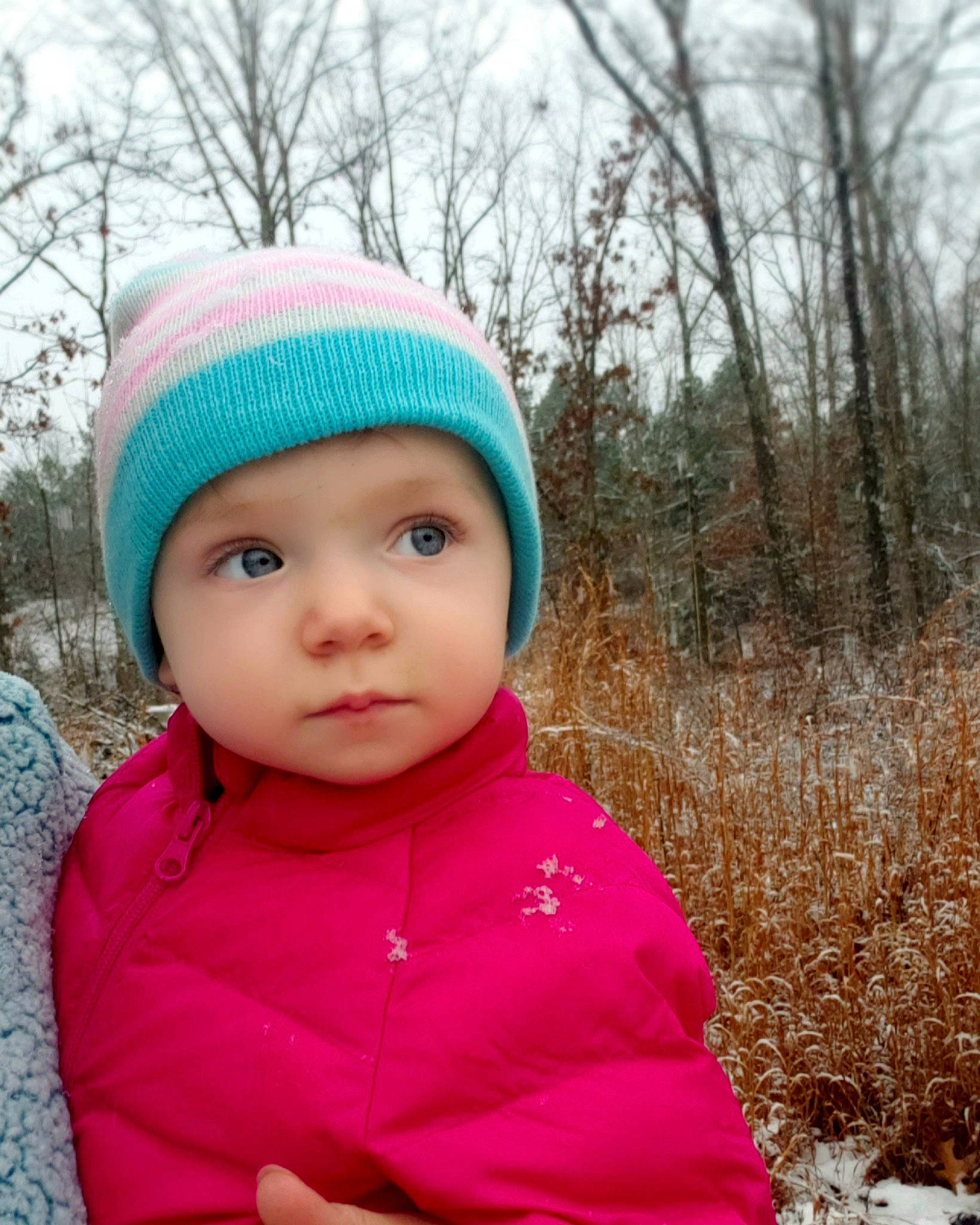 Zaelynn joined the competition — help win amazing prizes! baby_toddler_clothing, beanie, bonnet, cheek, child, fur, headgear, headwear, hood, human, jacket, knit_cap, knitting, lip, magenta, mouth, person, pink, textile, toddler