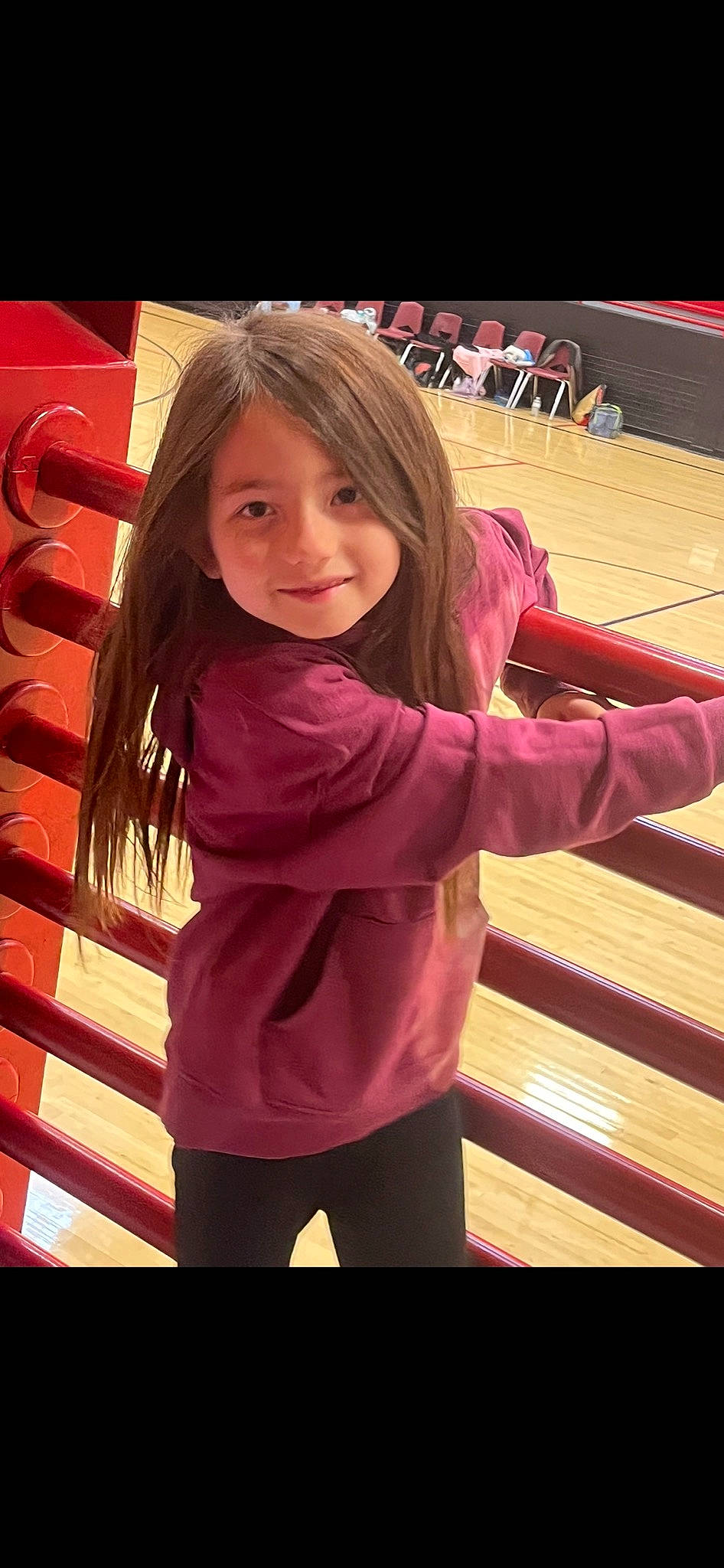 Jaylene joined the competition — help win amazing prizes! cool, flooring, fun, hair, hand, happy, human_leg, joy, leisure, long_hair, magenta, person, pink, purple, red, sleeve, smile, sportswear, standing, thigh