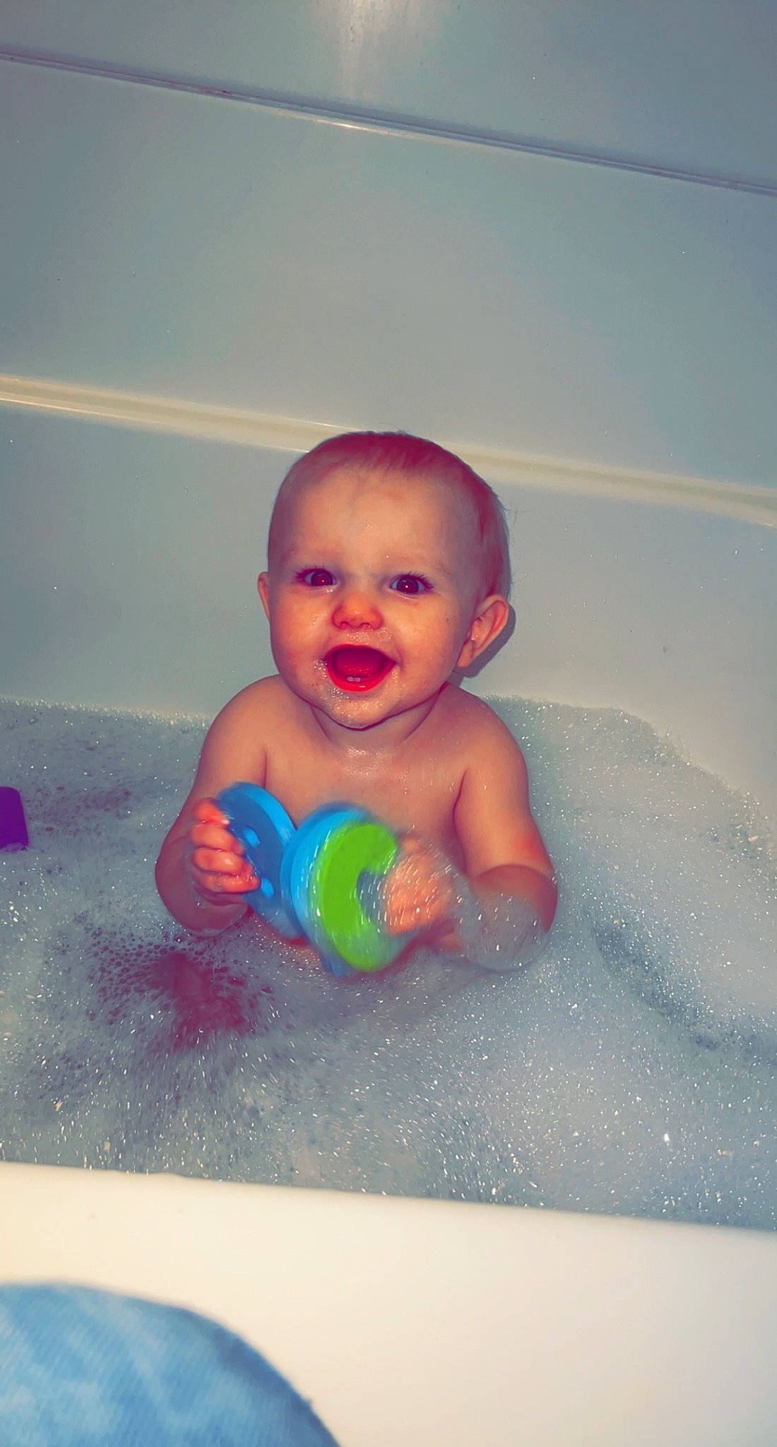 Lennox joined the competition — help win amazing prizes! baby, baby_bathing, baby_playing_with_toys, bath_toy, bathing, bathroom, bathtub, cheek, facial_expression, fluid, hairstyle, hand, happy, iris, liquid, person, skin, smile, standing, toddler
