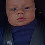 baby, infant, face, blue_eyes, car_seat, seat_belt, toy, stuffed_animal, clothing, child, portrait, close_up, serious_expression, indoor, person, baby_face, head, soft_toy, baby_clothes, straps