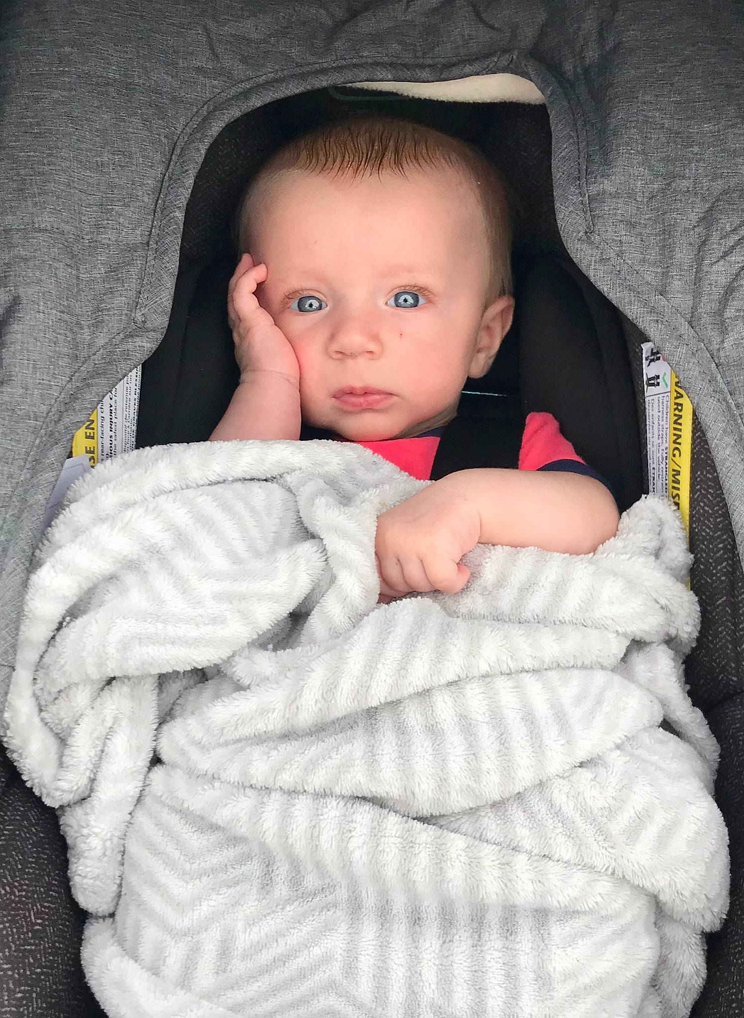Lewis joined the competition — help win amazing prizes! baby, baby_products, baby_sleeping, baby_toddler_clothing, cheek, child, comfort, finger, flash_photography, iris, linens, lip, mammal, pattern, person, product, sitting, skin, sleeve, textile