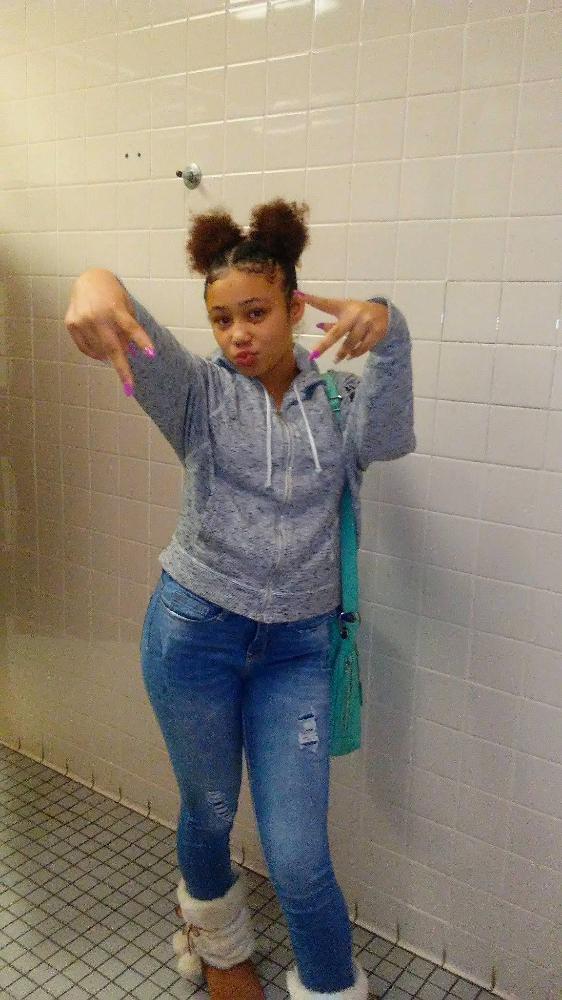 Ayanna joined the competition — help win amazing prizes! arm, cool, denim, fun, gesture, jeans, joint, person, plumbing_fixture, shoulder, standing