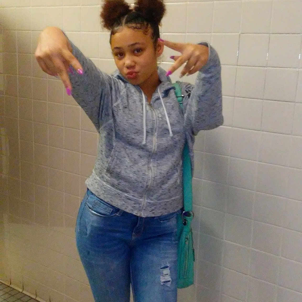 Ayanna joined the competition — help win amazing prizes! arm, cool, denim, fun, gesture, jeans, joint, person, plumbing_fixture, shoulder, standing