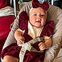 Lyana participe au concours pour gagner de l'argent avec cette photo : baby, infant, child, smiling, bow, burgundy_clothing, baby_rocker, baby_toys, mobile, seat, cushion, indoor, person, cute, happy, chubby, headband, furniture, home, floor_tiles
