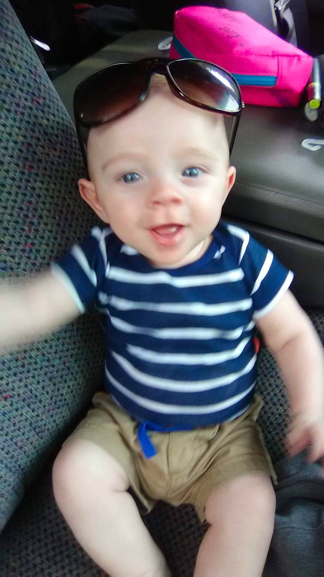 Gunner joined the competition — help win amazing prizes! baby, baby_toddler_clothing, baseball_cap, beauty, cap, child, chin, cool, electric_blue, eyewear, face, goggles, happy, hat, head, person, skin, sleeve, smile, toddler