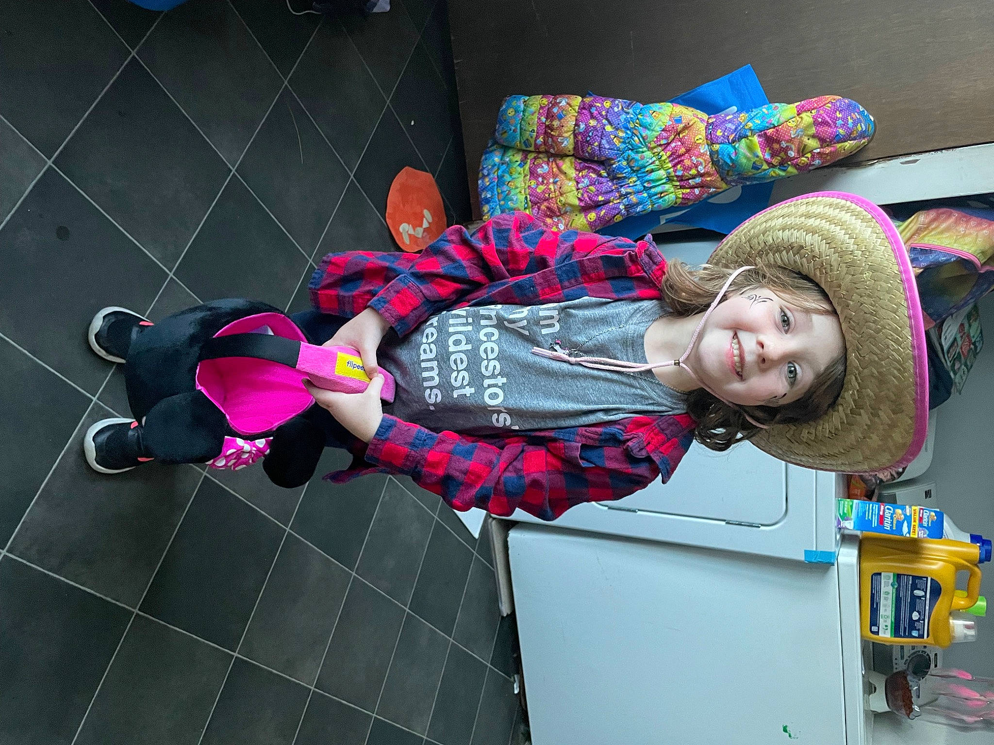 Amarah joined the competition — help win amazing prizes! art, child, fashion_accessory, fun, hat, headwear, joy, magenta, pattern, person, pink, purple, smile, sun_hat, toy, tree, visual_arts