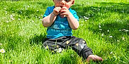 Naël a rejoint le concours — aidez-le/la à gagner de superbes lots ! barefoot, black_pants, blue_shirt, building, child, cute, daylight, face, flowers, garden, grass, greenery, nature, outdoor, person, playful, sitting, sunny, toddler, young_child