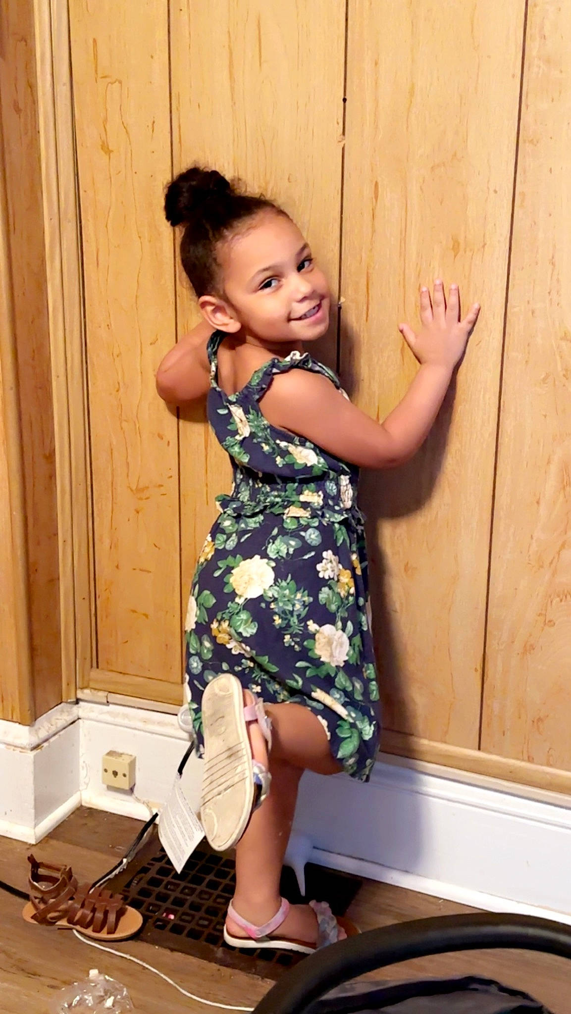 Lailah is registered to the contest to win money with this photo: baby_toddler_clothing, child, day_dress, dress, fashion_design, finger, gesture, happy, human_leg, joint, joy, knee, neck, person, shoulder, sleeve, smile, thigh, toddler, waist