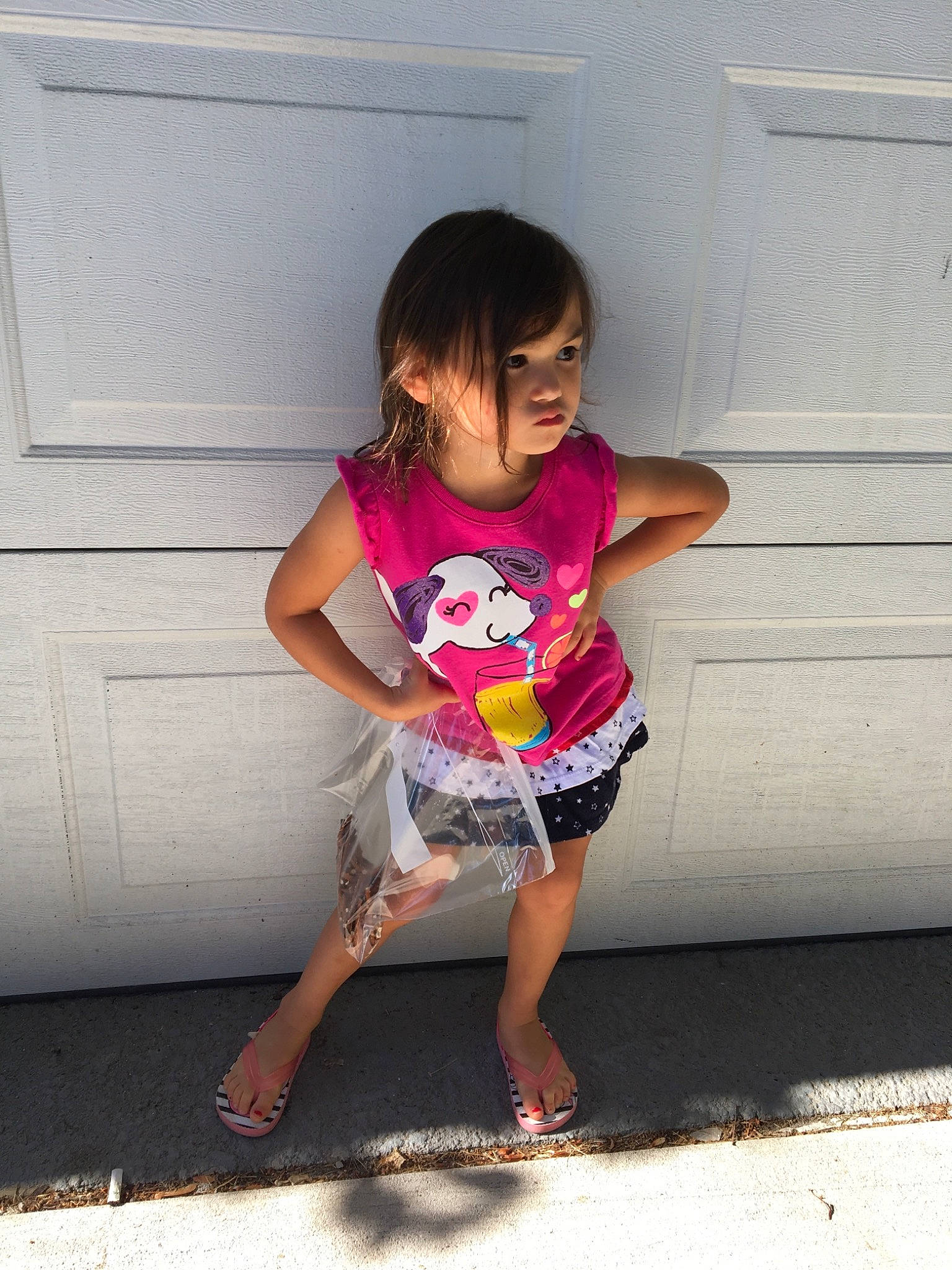 Rochelle joined the competition — help win amazing prizes! abdomen, child, day, fun, girl, leg, pattern, person, pink, shoe, shorts, shoulder, sitting, smile, t_shirt, textile, toddler