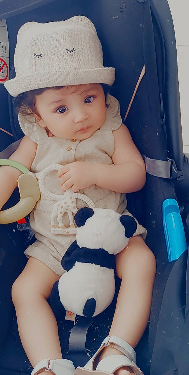 Cattaleya participe au concours pour gagner de l'argent avec cette photo : azure, baby, baby_toddler_clothing, cap, cheek, eye, finger, headwear, joint, leg, light, organ, person, photograph, product, skin, stomach, sun_hat, thigh, toddler