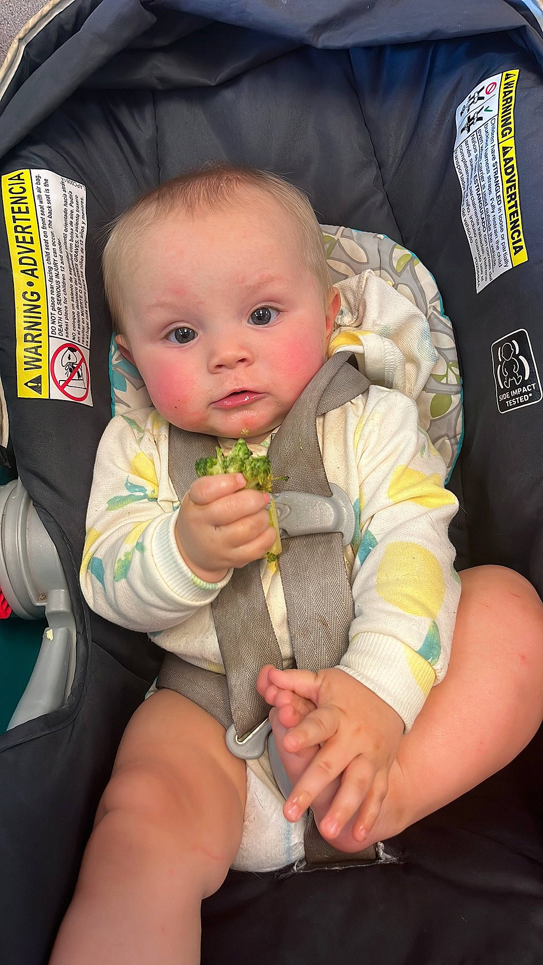 Jade joined the competition — help win amazing prizes! baby, baby_carriage, baby_in_car_seat, baby_products, baby_safety, baby_toddler_clothing, car_seat, cheek, child, comfort, gesture, happy, lap, nail, person, seat_belt, sitting, sleeve, thigh, thumb
