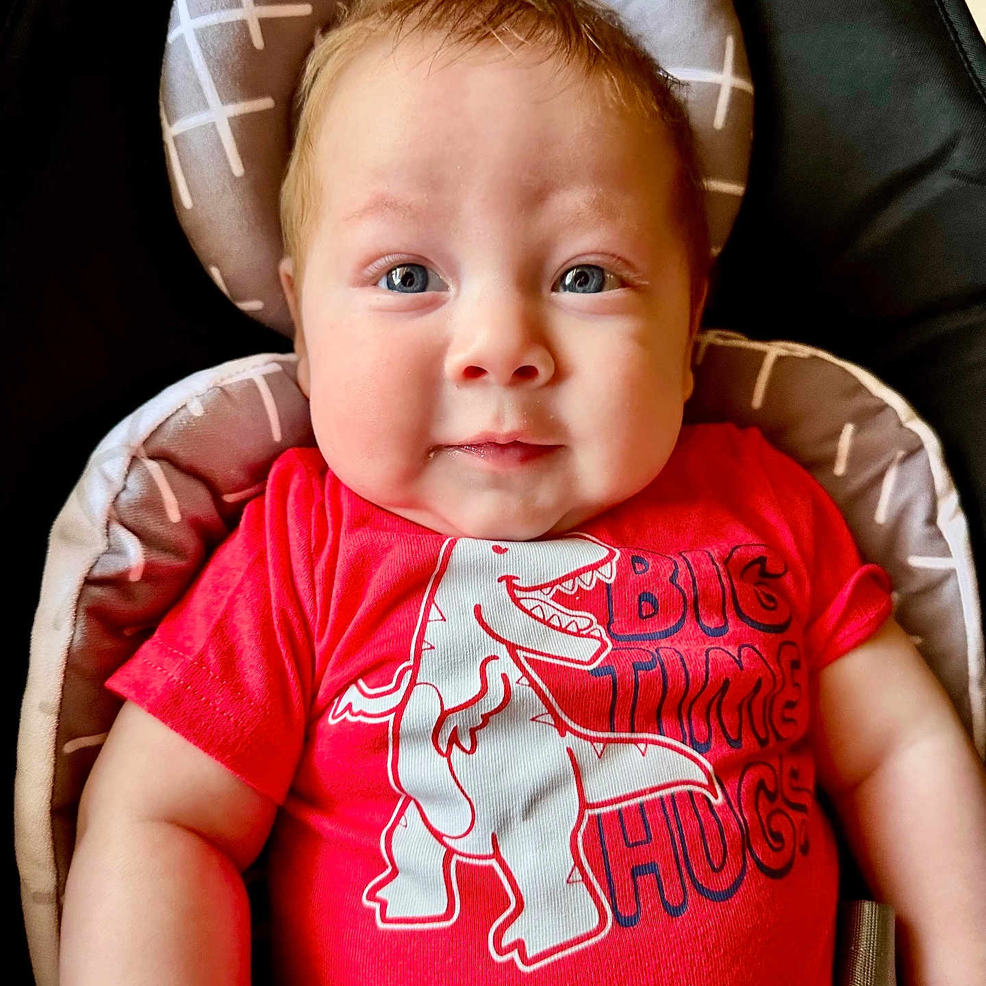 Miles is registered to the contest to win money with this photo: baby, car, car_interior, clothing, cushion, face, frown, furniture, happy, head, homedecor, newborn, person, photography, portrait, sad, shirt, sleeping, smile, t_shirt