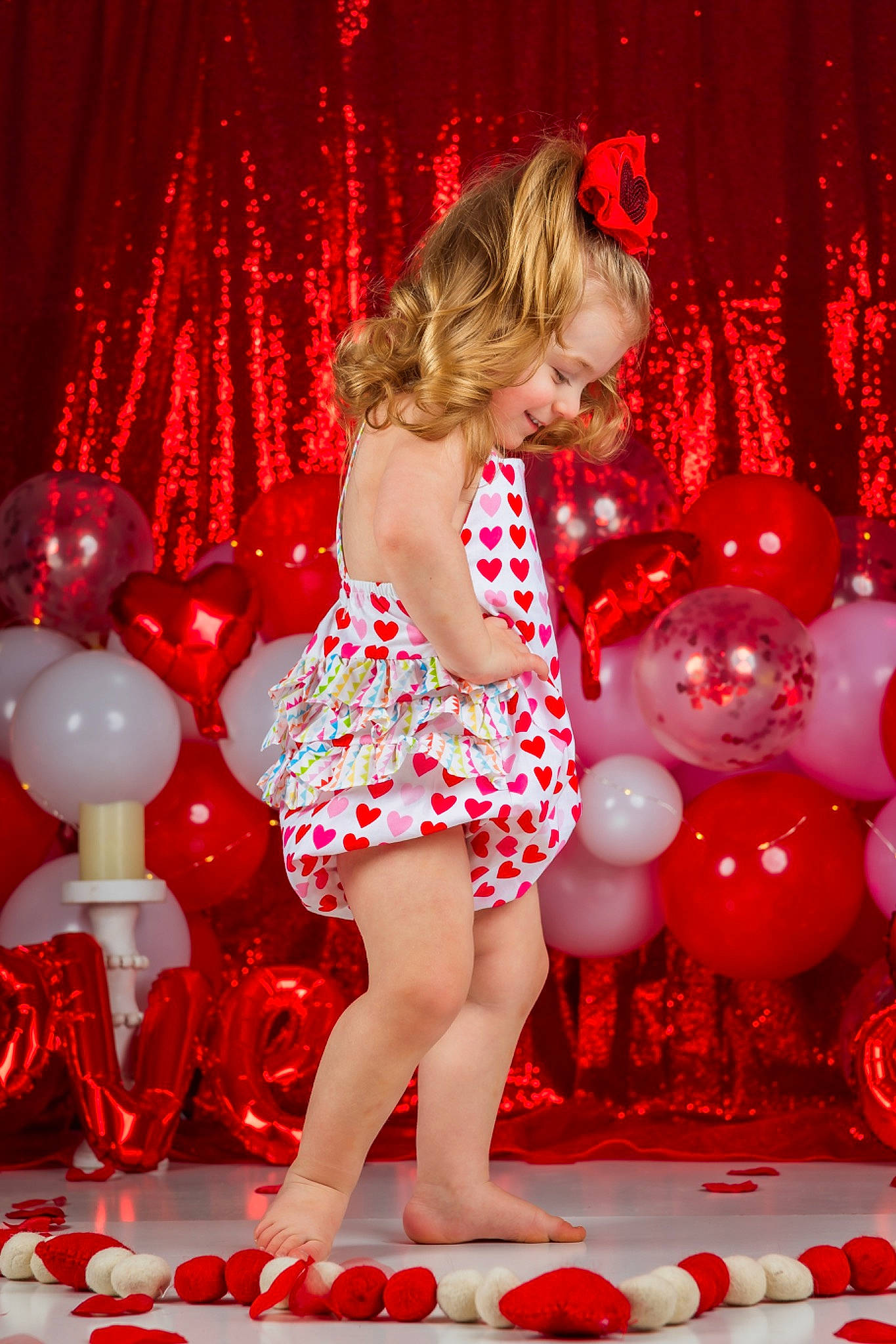 Jonessa joined the competition — help win amazing prizes! beauty, child, dress, entertainment, event, facial_expression, fashion, fun, happy, holiday, human_body, human_leg, joy, light, magenta, party_supply, person, pink, red, snapshot