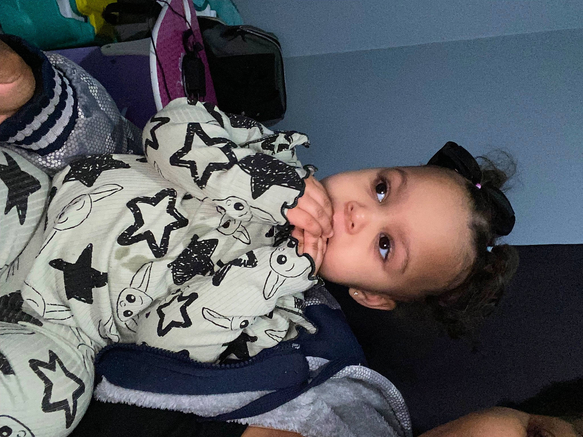 Nora joined the competition — help win amazing prizes! baby_toddler_clothing, bag, black, black_hair, cheek, child, comfort, cool, eyelash, fashion_accessory, happy, luggage_and_bags, mouth, neck, pattern, person, sitting, sleeve, t_shirt, thigh