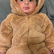 Ricardo Josiel is registered to the contest to win money with this photo: baby, bed, brown, child, cozy, cute, face, fuzzy_clothing, hands, hooded_outfit, indoors, infant, legs, looking_at_camera, pillows, portrait, sitting, soft_texture, teddy_bear_costume, wide_eyed