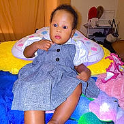 Shaiah joined the competition — help win amazing prizes! baby, barefoot, bed, blanket, child, clothing, colorful, curtains, cute, dress, foot, furniture, home, indoor, person, pillow, plush_toy, portrait, resting, toddler