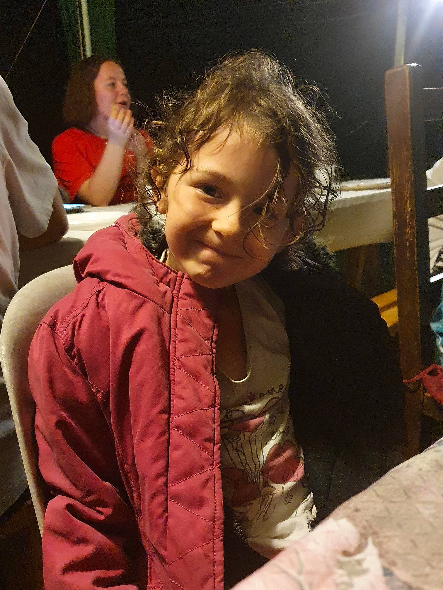 Cynthia participe au concours pour gagner de l'argent avec cette photo : blond, cheek, child, comfort, event, finger, fun, fur, human, jacket, joy, leisure, mouth, organ, person, room, sitting, sleeve, vacation