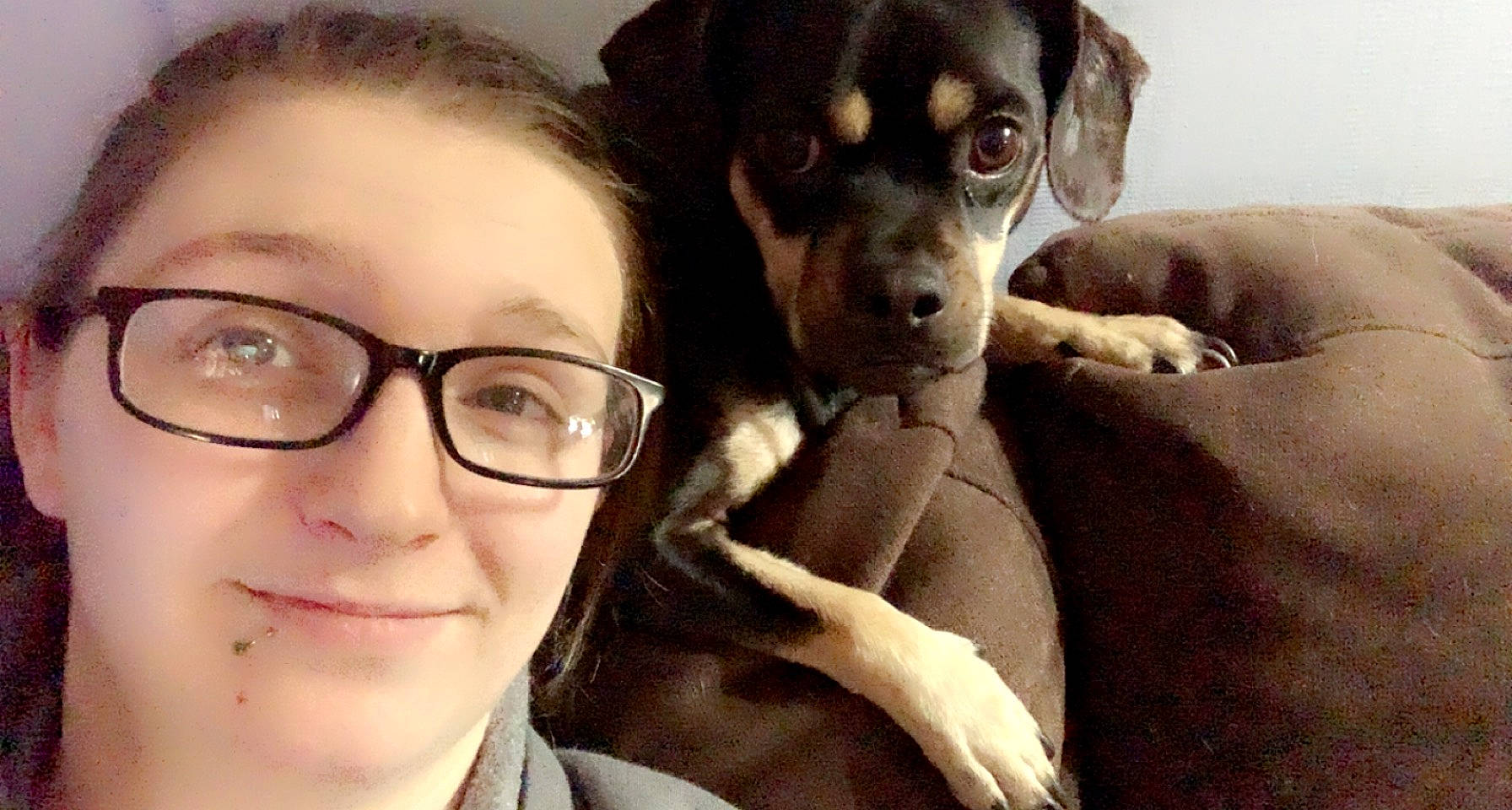 Kaudlack joined the competition — help win amazing prizes! carnivore, comfort, companion_dog, dog, dog_breed, ear, eyelash, eyewear, fawn, gesture, glasses, happy, jaw, nose, selfie, smile, snout, vision_care, whiskers, working_animal