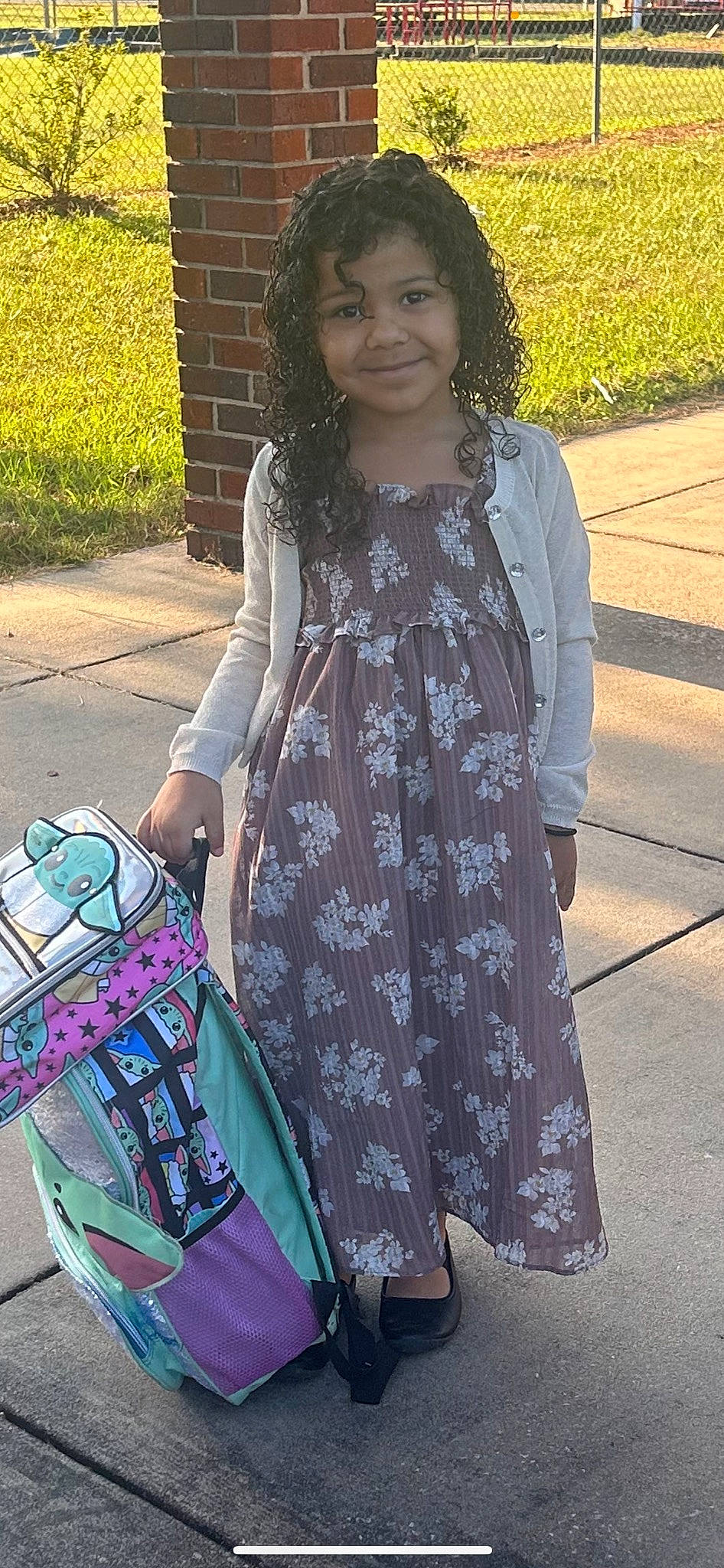 Kamryn joined the competition — help win amazing prizes! clothing, cool, day_dress, dress, fashion, formal_wear, fun, grass, green, hairstyle, happy, joy, one_piece_garment, pattern, person, purple, sleeve, smile, textile, thigh