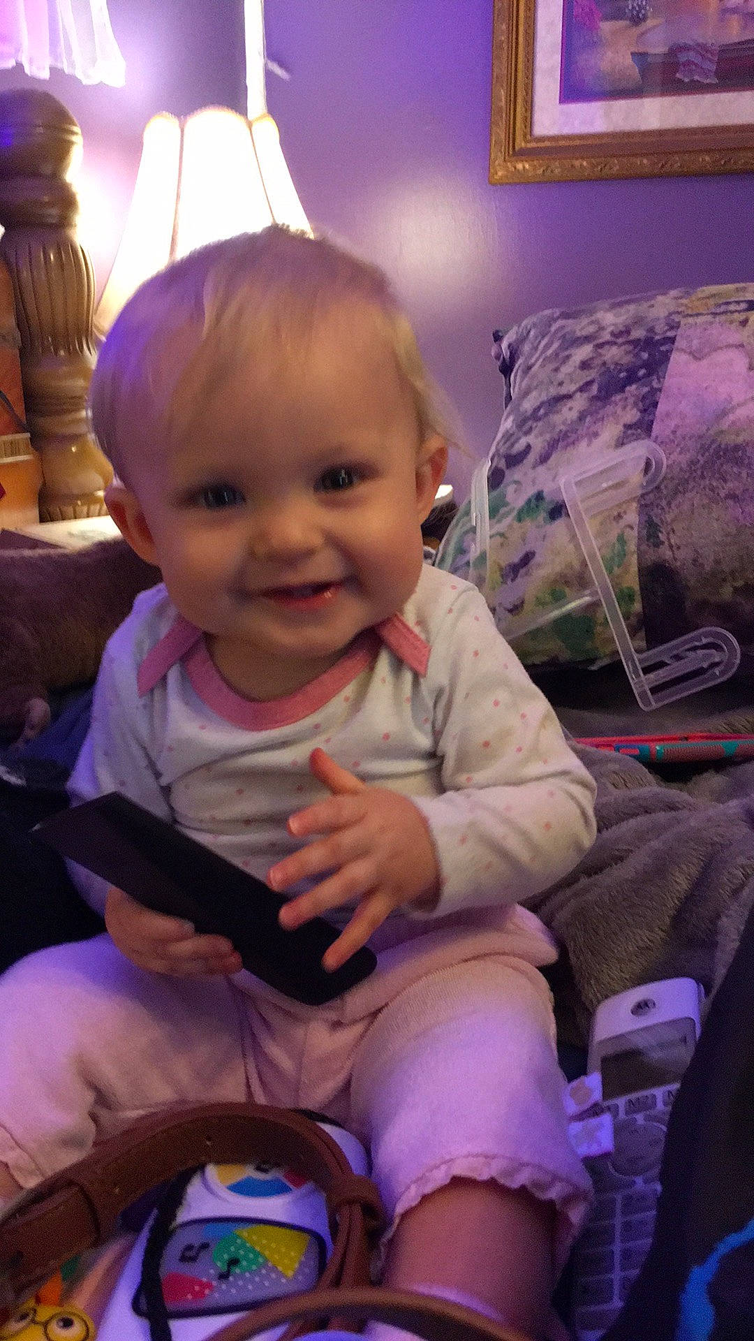 Journey joined the competition — help win amazing prizes! baby, baby_toddler_clothing, cheek, child, comfort, eye, fun, hairstyle, happy, human, iris, joy, lap, light, person, pink, purple, skin, smile, snapshot