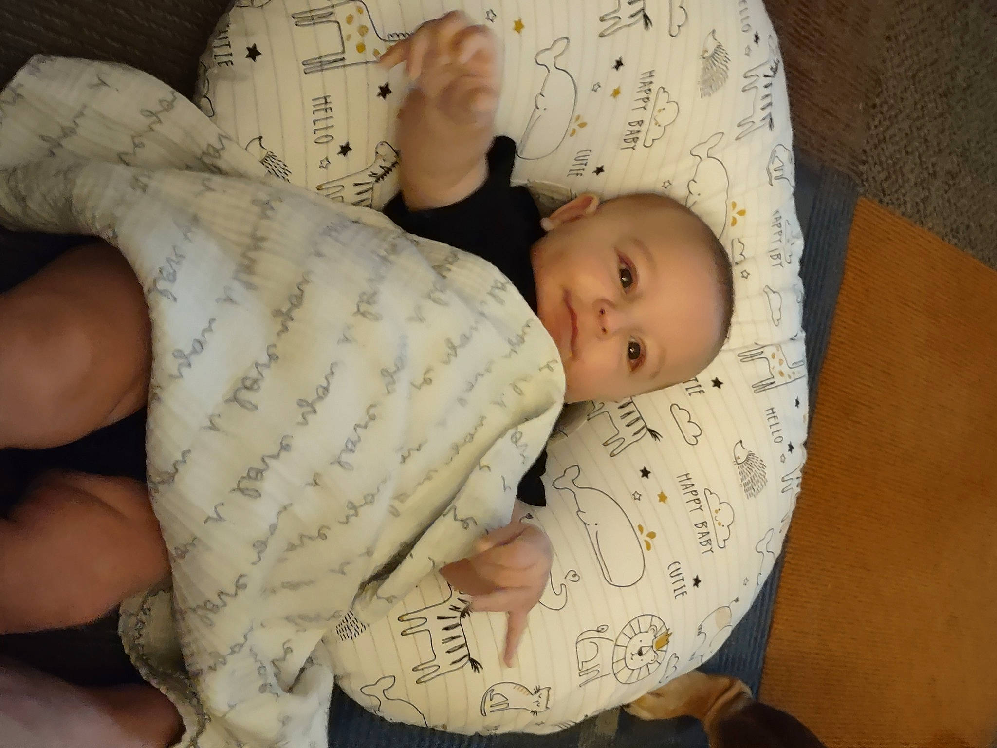 Lyric is registered to the contest to win money with this photo: abdomen, baby, baby_products, baby_safety, baby_sleeping, baby_toddler_clothing, bedtime, cheek, child, comfort, eye, gesture, human_body, linens, nap, pattern, person, room, sleeve, thumb