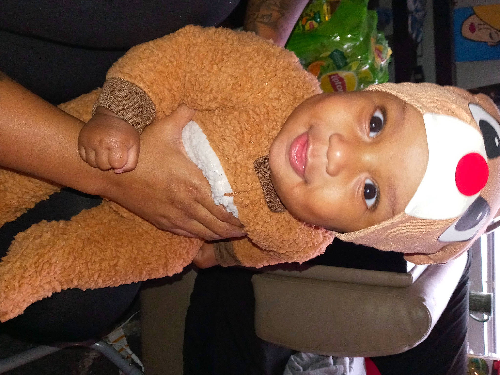 Andrew is registered to the contest to win money with this photo: art, cheek, child, doll, fun, fur, gesture, hat, headwear, joy, mouth, person, plush, smile, stuffed_toy, thumb, toy, wrist