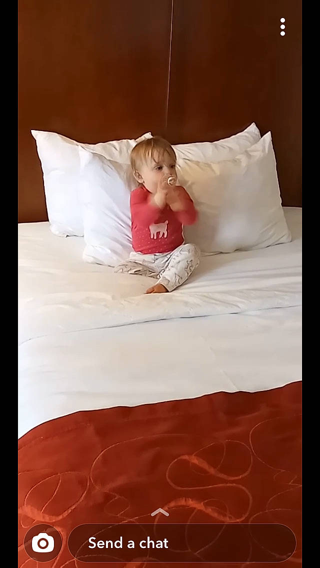 Emmie joined the competition — help win amazing prizes! baby, bed, bed_frame, bed_sheet, bedding, bedroom, comfort, floor, flooring, font, happy, hardwood, linens, person, pillow, product, rectangle, textile, throw_pillow, toddler