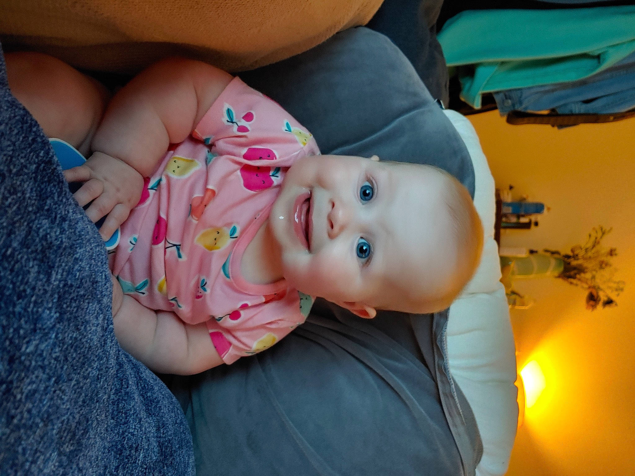 Alyssa is registered to the contest to win money with this photo: baby, baby_toddler_clothing, cheek, child, comfort, eye, finger, fun, happy, hat, human_body, joy, leg, nose, person, plant, skin, smile, thigh, toddler