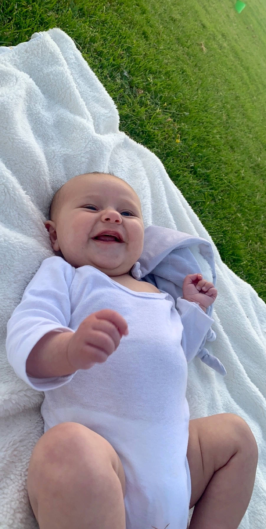 Amyah joined the competition — help win amazing prizes! baby, child, grass, person, product, skin, smile, toddler