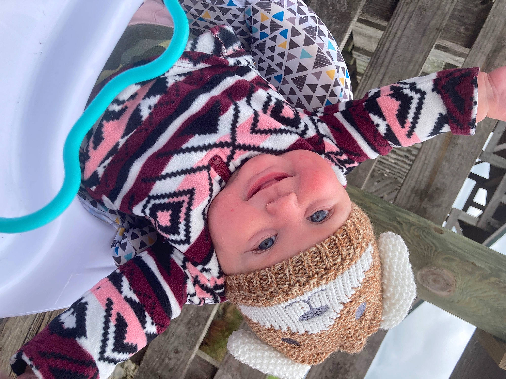 Blakelyn is registered to the contest to win money with this photo: baby, baby_toddler_clothing, beanie, cap, costume_hat, fashion_accessory, fun, fur, hat, headgear, headwear, jacket, joy, knit_cap, pattern, person, sleeve, sun_hat, sunglasses, toddler