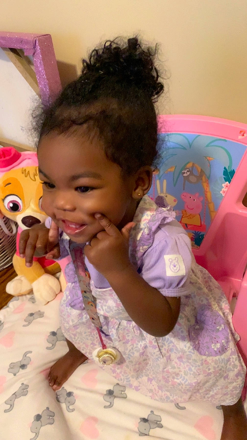 Aliza is registered to the contest to win money with this photo: baby, beauty, cheek, child, comfort, event, eyelash, fun, hairstyle, happy, head, iris, magenta, person, pink, purple, room, skin, smile, sweetness