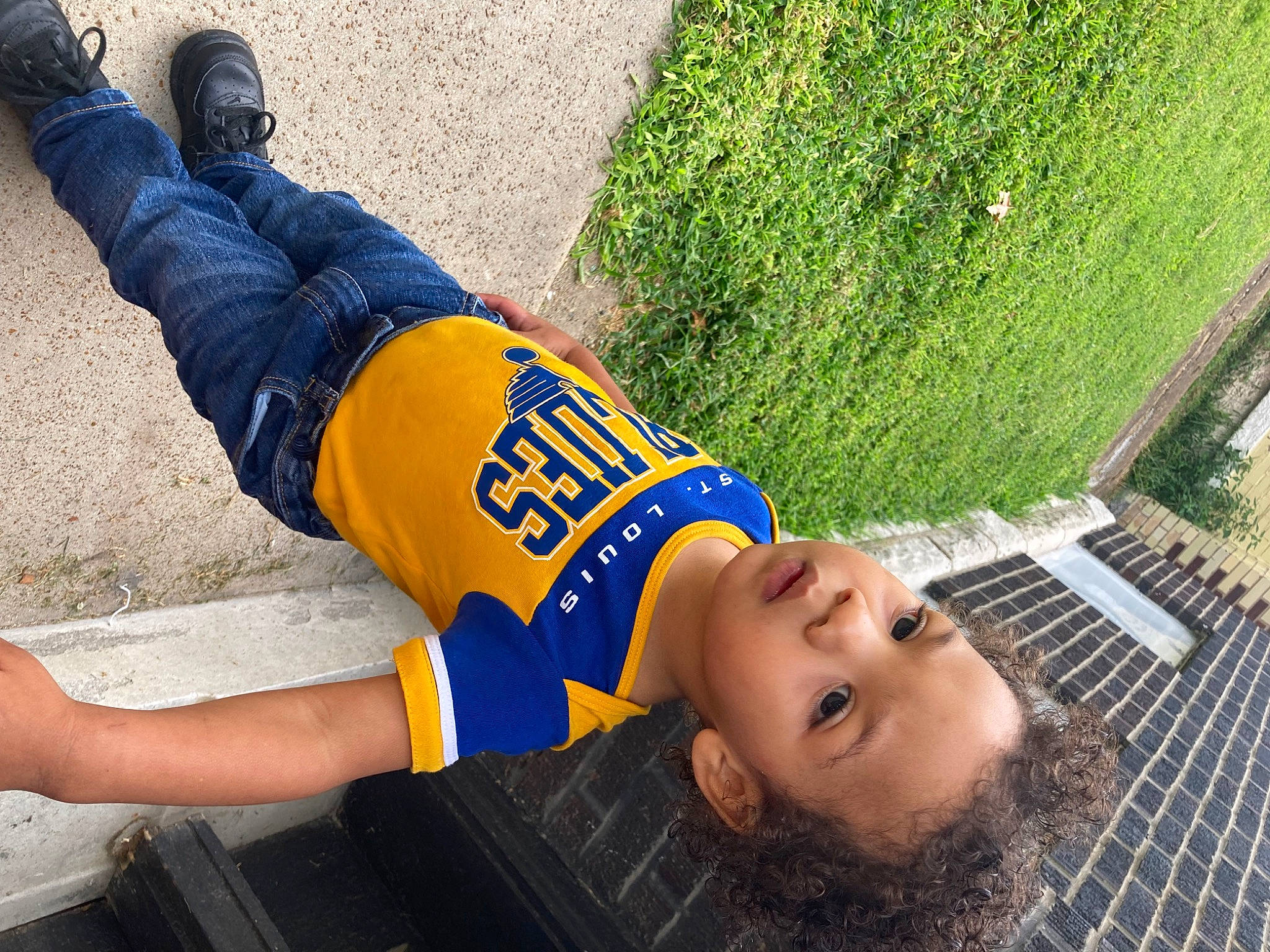 Loki joined the competition — help win amazing prizes! black, clothing, denim, elbow, electric_blue, fun, grass, happy, human_leg, knee, leisure, people, people_in_nature, person, smile, sportswear, t_shirt, thigh, tree, waist