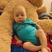 Jimmy joined the competition — help win amazing prizes! baby, infant, child, portrait, sitting, teddy_bear, stuffed_animal, blanket, turquoise_clothing, fuzzy_texture, wide_eyes, indoors, cozy, colorful, carpet, playroom, nursery, relaxed, face, photography