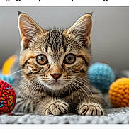 Pimkie participe au concours pour gagner de l'argent avec cette photo : kitten, cat, tabby, animal, pet, cute, yarn_ball, colorful, knitted, blanket, closeup, whiskers, paws, indoor, playful, feline, soft, fur, eyes, portrait