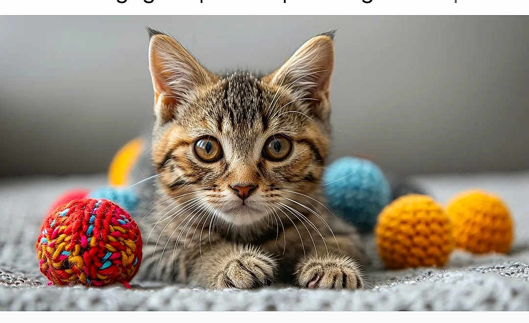 Pimkie participe au concours pour gagner de l'argent avec cette photo : kitten, cat, tabby, animal, pet, cute, yarn_ball, colorful, knitted, blanket, closeup, whiskers, paws, indoor, playful, feline, soft, fur, eyes, portrait