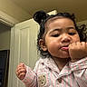 Amerie joined the competition — help win amazing prizes! bear_patch, child, curly_hair, cute, door, expression, face, hand, home, indoors, mirror, pajamas, person, pony_tail, portrait, skin, sleepwear, striped_clothing, toddler, young_child