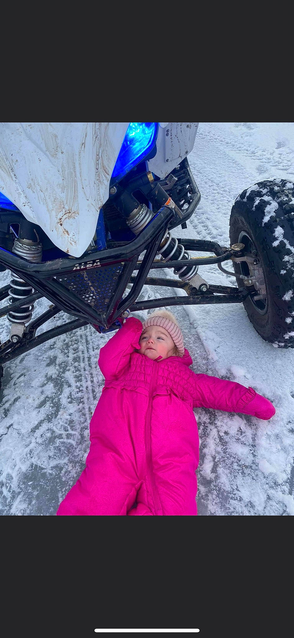 Kaylyn joined the competition — help win amazing prizes! auto_part, automotive_exterior, automotive_tire, automotive_wheel_system, electric_blue, fender, freezing, fun, headwear, leisure, morning, motor_vehicle, person, snow, synthetic_rubber, tints_and_shades, tire, tire_care, toddler, tread