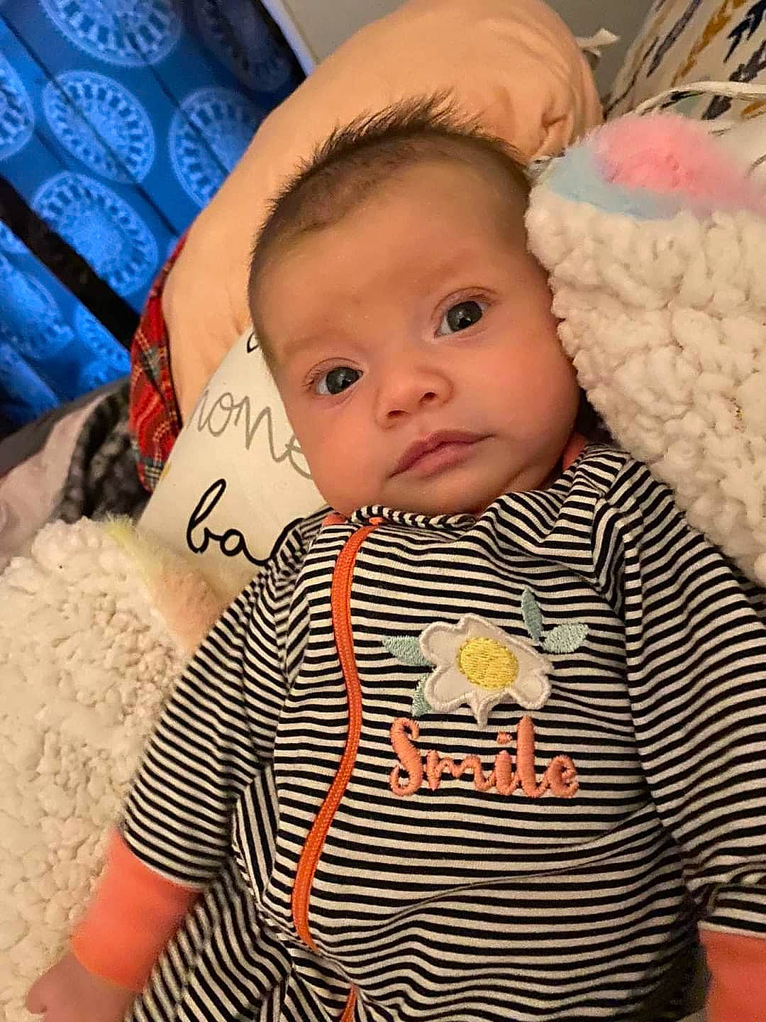 Ellie joined the competition — help win amazing prizes! baby, baby_products, baby_toddler_clothing, cheek, child, comfort, eyelash, happy, iris, linens, nose, pattern, person, room, sitting, skin, sleeve, t_shirt, textile, toddler