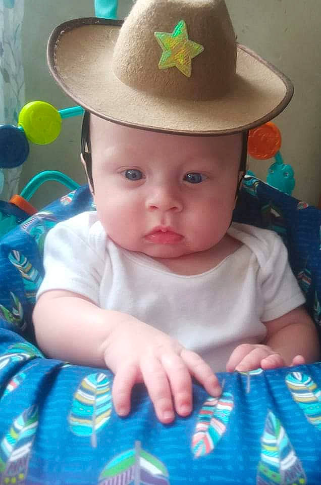 Jameson joined the competition — help win amazing prizes! baby, baby_toddler_clothing, blue, cap, cheek, child, cool, costume_hat, eye, face, fedora, green, happy, hat, head, headwear, person, product, skin, sleeve