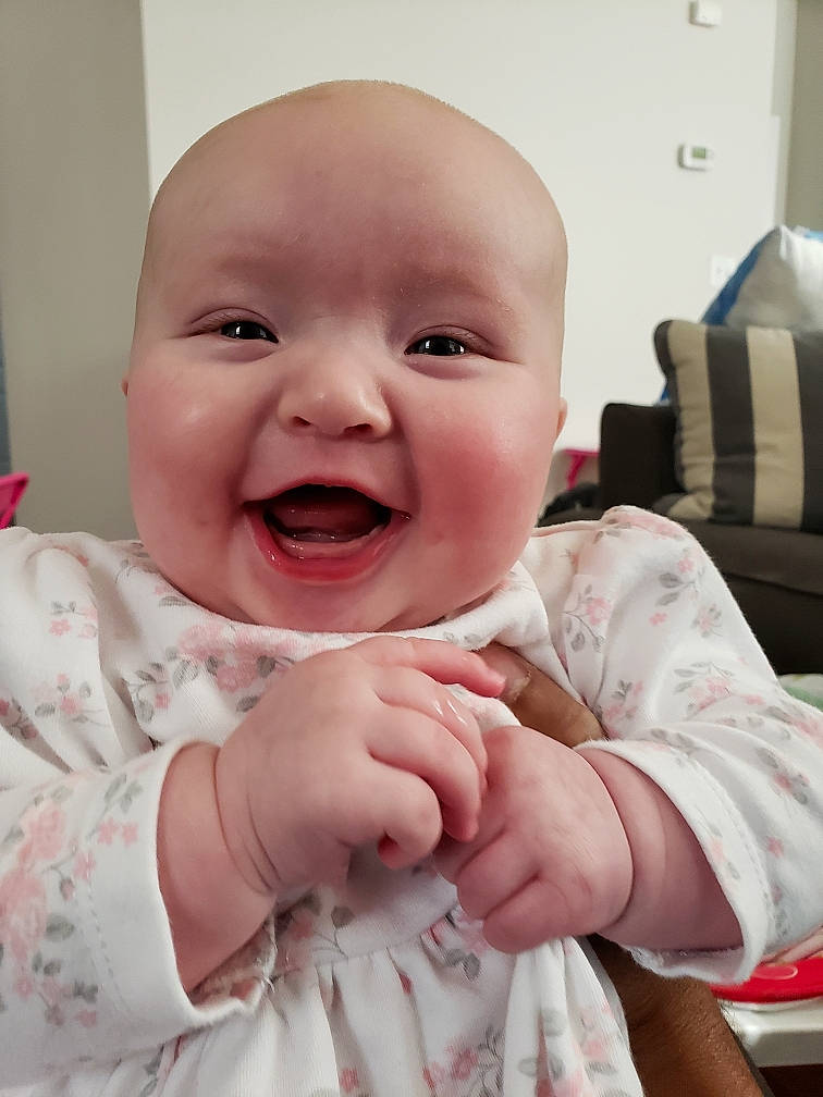 Koraline joined the competition — help win amazing prizes! baby, baby_making_funny_faces, cheek, child, chin, face, facial_expression, finger, forehead, gesture, head, laugh, lip, mouth, nose, person, skin, smile, thumb, toddler