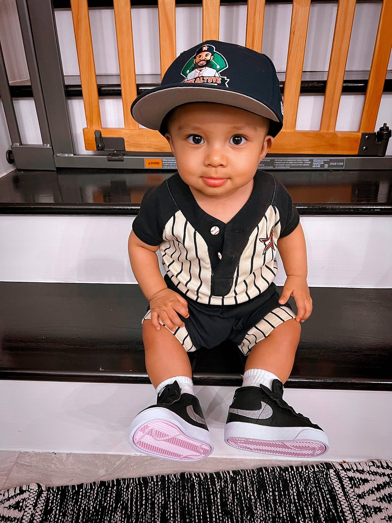 Keanu is registered to the contest to win money with this photo: baby_toddler_clothing, baseball_cap, cap, child, cool, costume_hat, electric_blue, fashion_accessory, flash_photography, flooring, font, fun, hat, headgear, headwear, person, sleeve, snapshot, sneakers, t_shirt