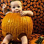 Colton joined the competition — help win amazing prizes! baby, pumpkin, halloween, costume, holiday, smile, face, child, cute, orange, festive, background, pattern, feet, legs, hands, joy, celebration, seasonal, fun